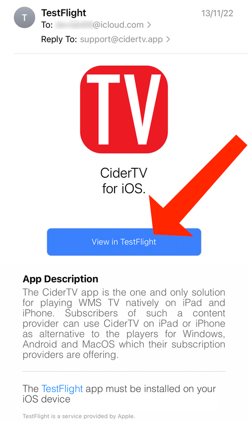 TestFlight in email